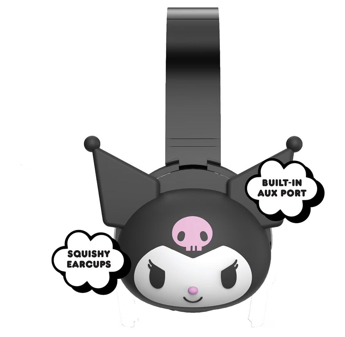 Hello Kitty 2-in-1 Wireless Bluetooth Headphones with Wired Earbuds – Foldable Over-Ear Headset with Built-in Mic, AUX Cable, Adjustable Headband, and Onboard Controls – Kuromi
