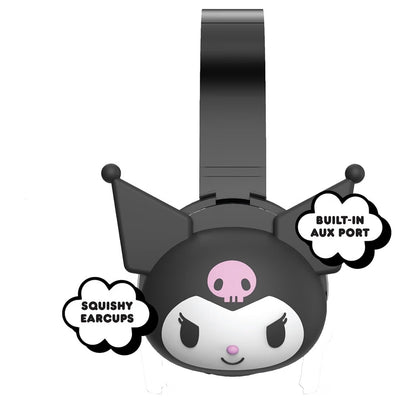 Hello Kitty 2-in-1 Wireless Bluetooth Headphones with Wired Earbuds – Foldable Over-Ear Headset with Built-in Mic, AUX Cable, Adjustable Headband, and Onboard Controls – Kuromi