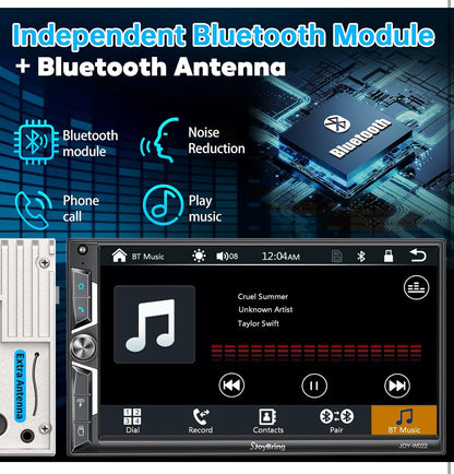Dubbel-Din 7-duim motorradio-ontvanger met CarPlay, Android Auto, QLED-raakskerm, Bluetooth, 4-kanaal RCA, 60W*4 hoë krag, subwoofer met agteruitry-kamera