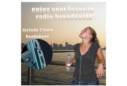 Sakradio FM USB-C Laai 2000mAh Herlaaibaar Uitstekende Ontvangs Duidelike Luidspreker en Oorfoonpoort, LCD-skerm, FM-radio vir Stap/Draf/Gimnasium, Bluetooth/TF. (GEEN AM NIE) – (Turkoois)