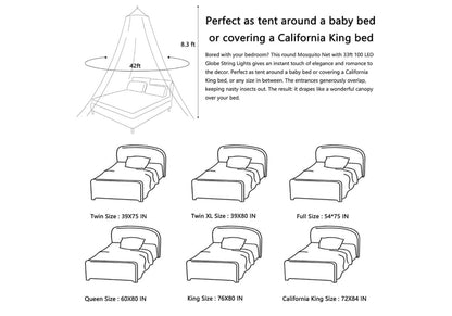 Muskietnet Bedkap Gordyne Volgrootte van Plafon, Koepel Muskietnet Bedtent Wit Dekor (Lig Reënboog)