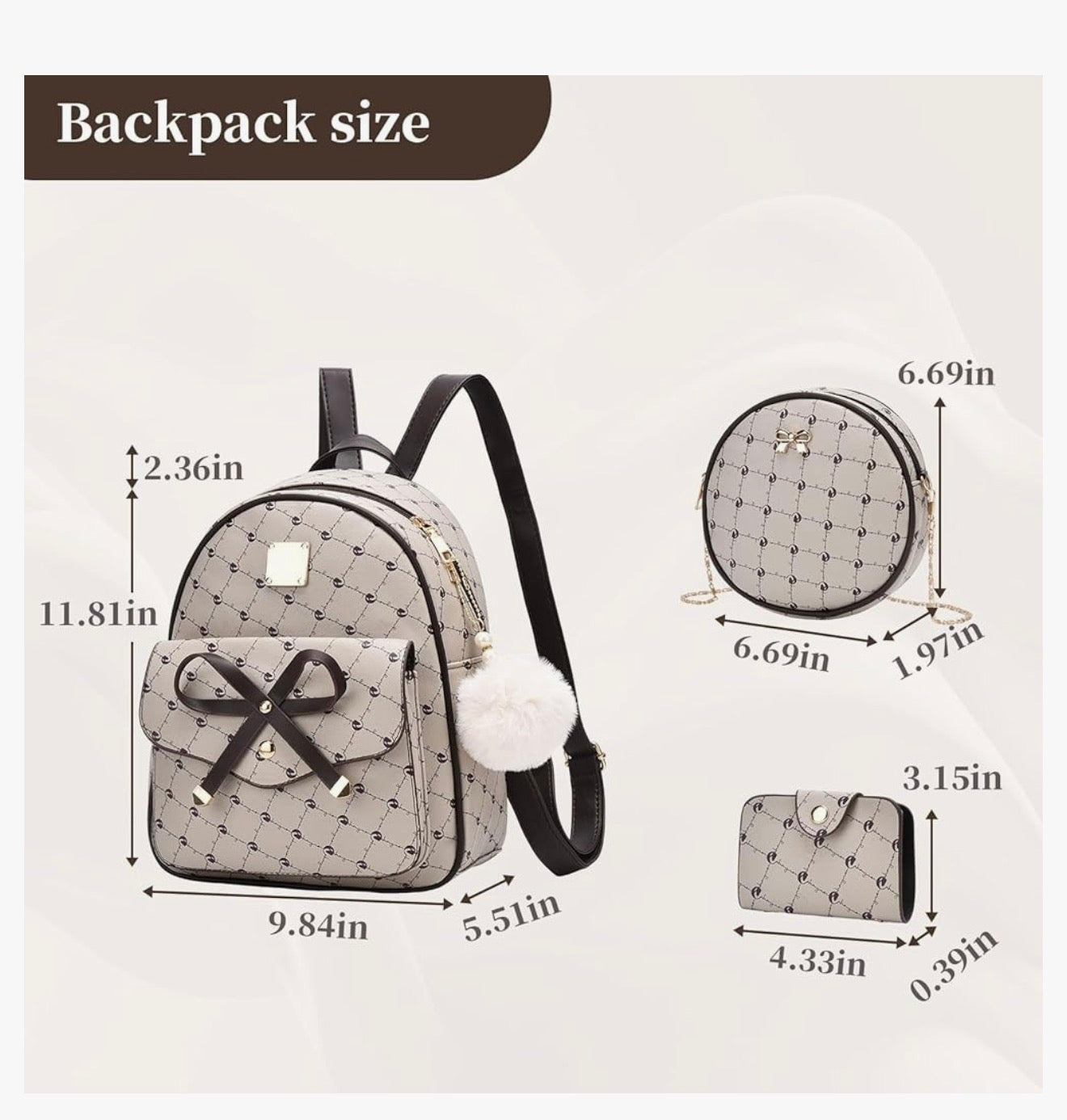 iGirls Strikkie 3-Stukke Mode Leer Rugsak Rugsakhandsak vir Dames Rucksack vir Dames Skouersak - (Koffie)