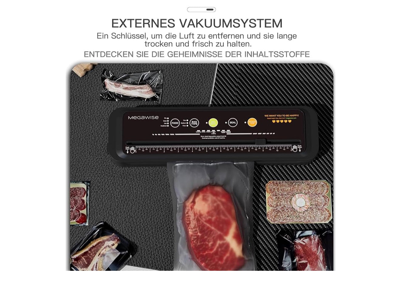 Voedselvakuumseëlmasjien, Kragtige en Kompakte Outomatiese Een-Druk Seëlmasjien vir Koue, Nat, Vogryke en Droë Kosse - (Swart)