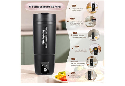 Reis-elektriese ketel, draagbare waterverwarmer met 6 veranderlike voorafinstellings, klein met silikoonbasisbedekking 414ml - (Swart)