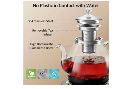 Elektriese Glas Teemakertjie met Infuser, ±1℉ Presiese Temperatuurbeheer, BPA-vry, Outomatiese Afskakeling, Brouprogram, Hou Warm - (Swart)