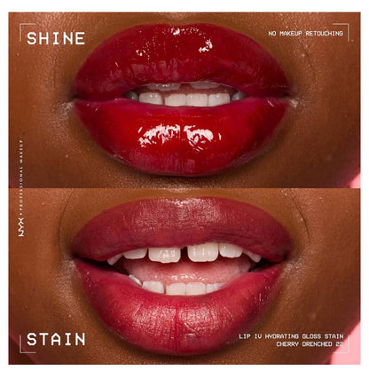 NYX PRO MAKEUP Lip IV Hydrating Glossy Lip Stain, Langdurig, Getint, Veganistiese Formule met 12 UUR Hidrasie - Cherry Drenched (Rooi)