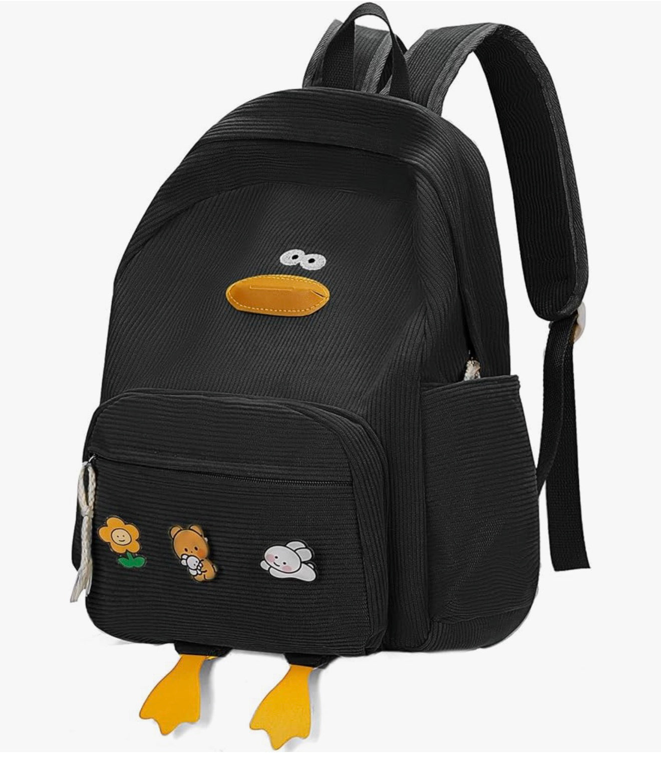 Oulike Eend Rugsak vir Tienermeisies Vroue, Kawaii Snaakse Estetiese Koordfluweel Boeksak vir Hoër Middel Skool - (Swart)