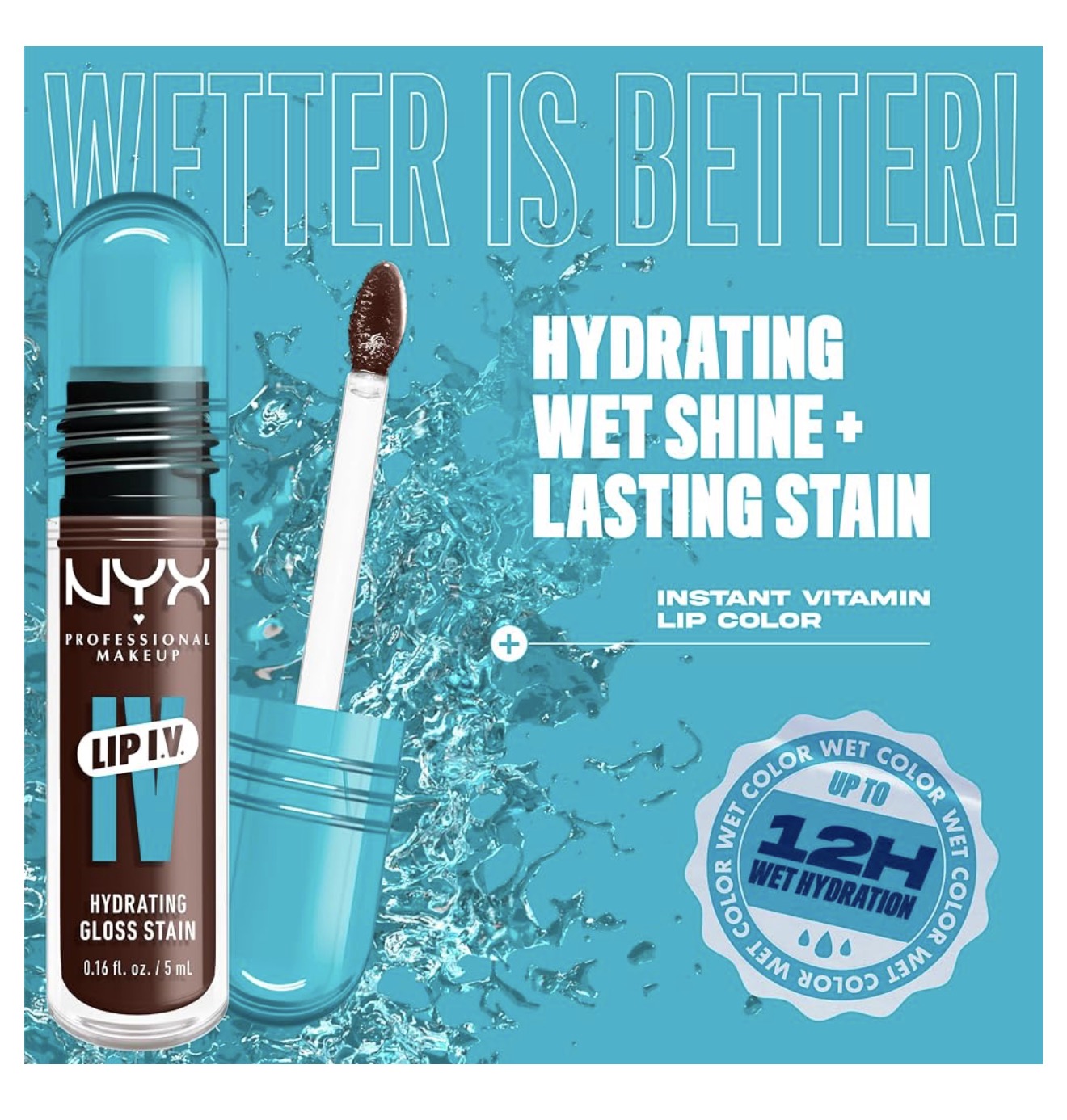 NYX PRO MAKEUP Lip IV Hydrating Glossy Lip Stain met 12H Hidrasie – Espresso Soak (Bruin)