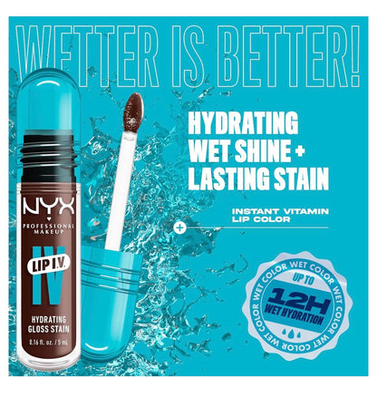 NYX PRO MAKEUP Lip IV Hydrating Glossy Lip Stain met 12H Hidrasie – Espresso Soak (Bruin)