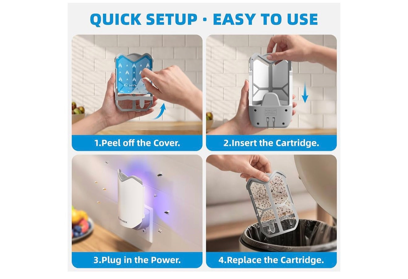 Nymrix Flying Insect Trap, Plug-in Indoor Fly Trap for Fruit Flies & Gnats
24/7 Blue Light Trap for House Flies & Mosquitoes, Works in Kitchens & Near Plants, Safe for Kids & Pets, 1 Base + 2 Refills