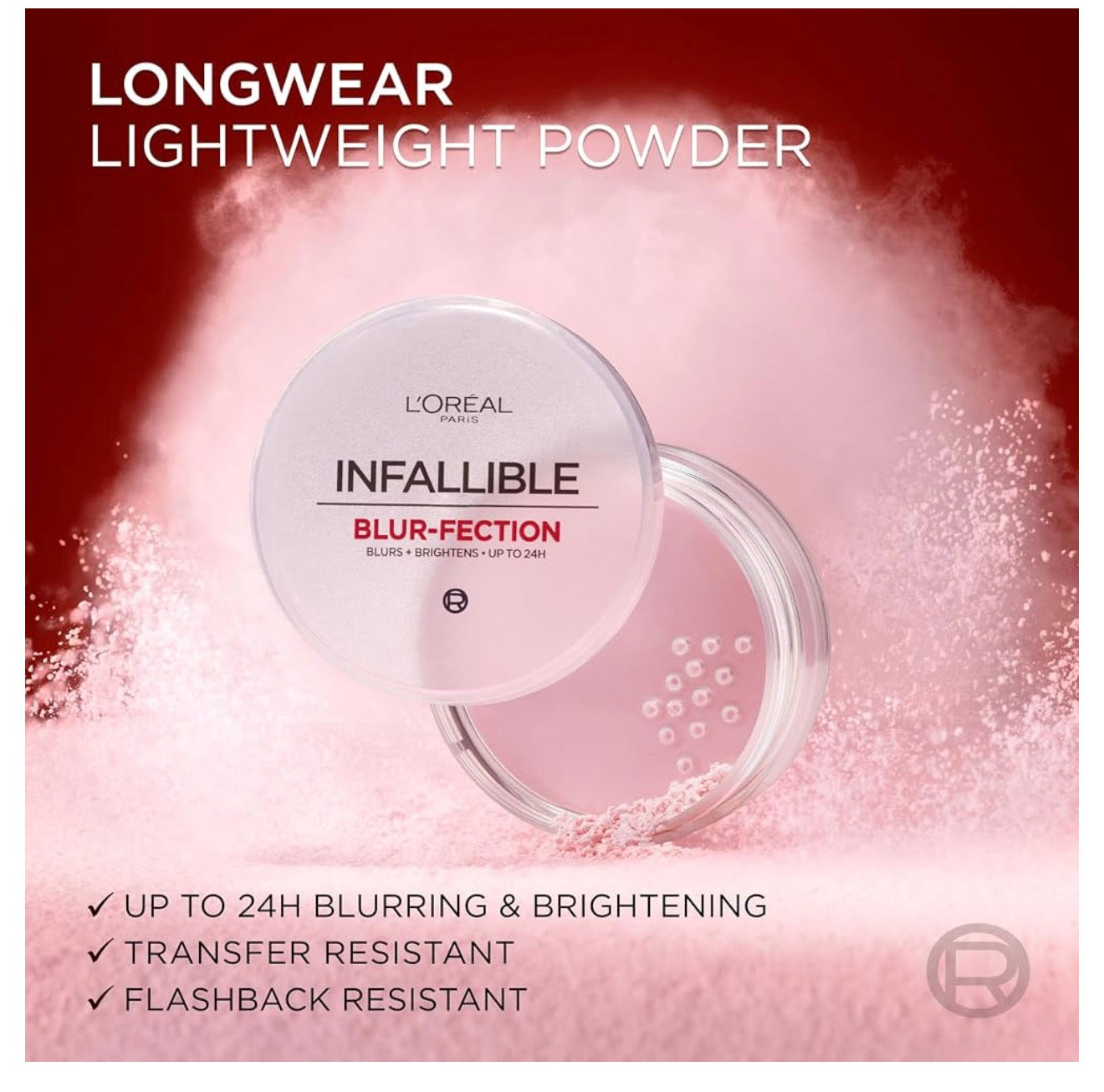 L'Oreal Paris Infallible Blur-fection Langdurige Losse Setpoeier, Vervaag Gesigpoeier m/ Tot 24H Dra - Diep Deurskynend (1 Kit)