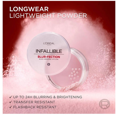 L'Oreal Paris Infallible Blur-fection Langdurige Losse Setpoeier, Vervaag Gesigpoeier m/ Tot 24H Dra - Diep Deurskynend (1 Kit)