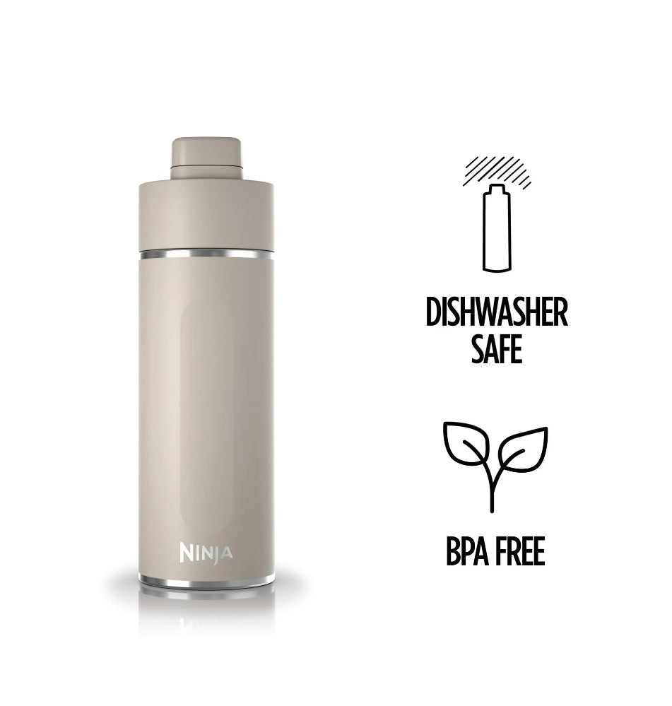Ninja Travel Water Bottle (24 oz) Stainless Steel Tumbler for Carbonated Drinks (Stone)