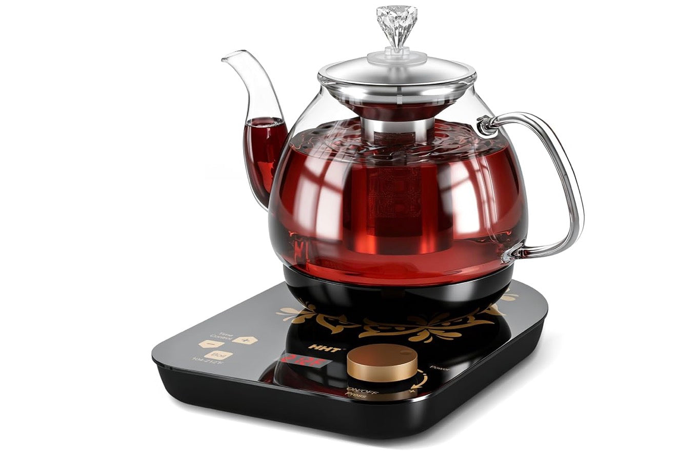 Elektriese Glas Teemakertjie met Infuser, ±1℉ Presiese Temperatuurbeheer, BPA-vry, Outomatiese Afskakeling, Brouprogram, Hou Warm - (Swart)