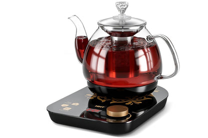 Elektriese Glas Teemakertjie met Infuser, ±1℉ Presiese Temperatuurbeheer, BPA-vry, Outomatiese Afskakeling, Brouprogram, Hou Warm - (Swart)