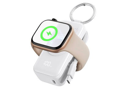 INIU SnapGo Portable Charger, 5000mAh Mini Power Bank for Apple Watch, White 20W Fast Charging, Travel Keychain, Built-in USB-C Cable, Flight-Safe, Battery Pack for Apple Watch, iPhone 17 etc, White