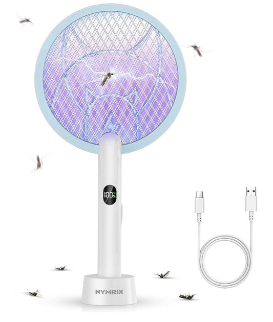 Electric Fly Swatter 4100V Dual Mode Bug Zapper Racket Mosquito Killer with 1800 mAh Rechargeable Battery, Purple Light, Usb-C charging - 1PK