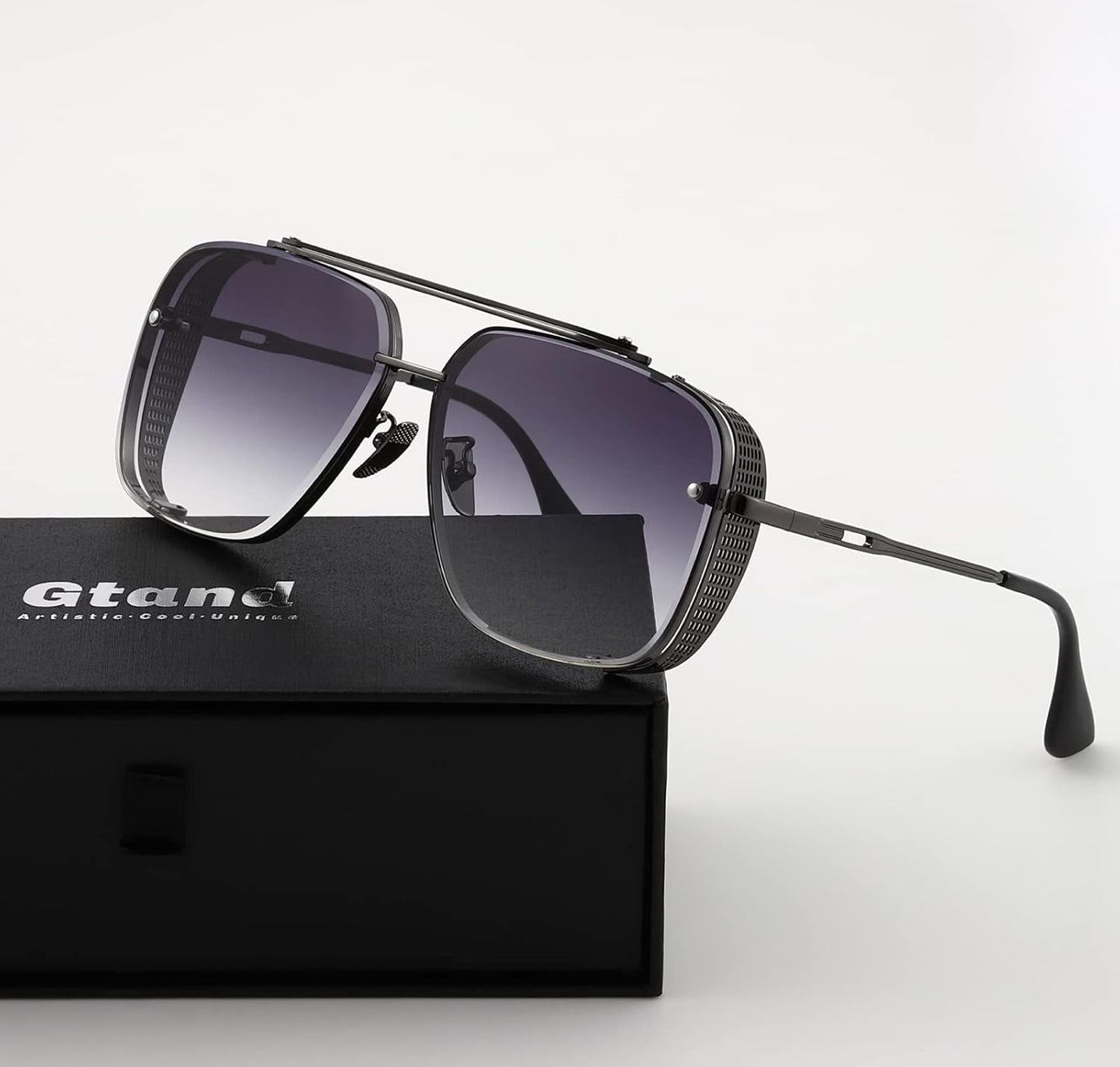 UNISEX Oorgroot Vierkantige Vlieënier Gradiënt-sonbrille C6 Geweerraam/Gradiënt - Grys Lens