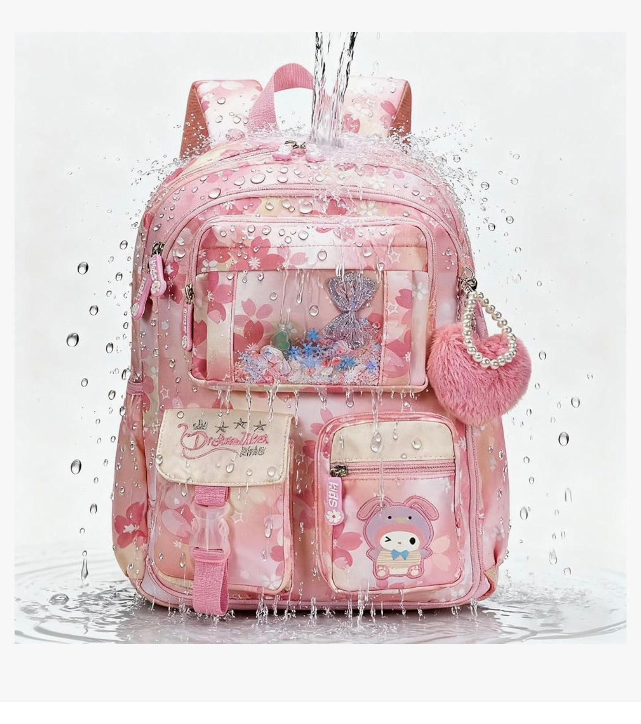 Kids Backpack 17 inches for Girls, Cartoon School Bag for Elementary Middle School Students Book Bag - (Pink)