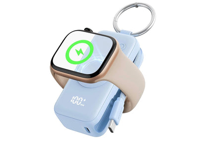 INIU 20W SnapGo Portable Charger, 5000mAh Mini Power Bank for Apple Watch 20W Fast Charging, Travel Keychain, Built-in USB-C Cable, Flight-Safe, Battery Pack for Apple Watch, iPhone 17 etc, Blue