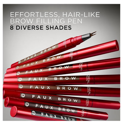 L’Oreal Paris Faux Brow, Haargelyk, Vul-Wenkrou-Pen m/ Dubbelborselpunt, Vinnig & Presies - Donkerbruin