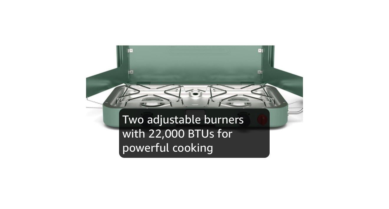 Coleman 2-Brandstof Kampeerstoof, Draagbare Kookplaat met 22 000 BTU's, Aansteek sonder vuurhoutjies, en Dubbele Windskerms, Ideaal vir Buite-kook, Kampering, Agterklep-kuier, Braai, BBQ's, en Meer