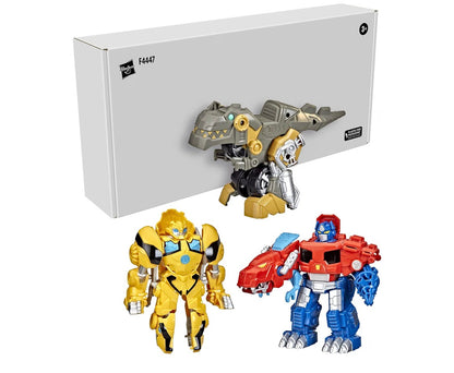Transformers Playskool Primal Team-Up 3-Pack with Optimus Prime,Bumblebee, and Grimlock Converting Dinosaur Figures, 4.5-Inch Toys, Ages 3 and Up