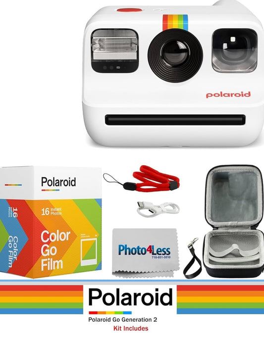 Polaroid Go Mini Camera Bundled with Polaroid GO Color Film Hard Carrying Case, Lens Cleaning Cloth - WHITE