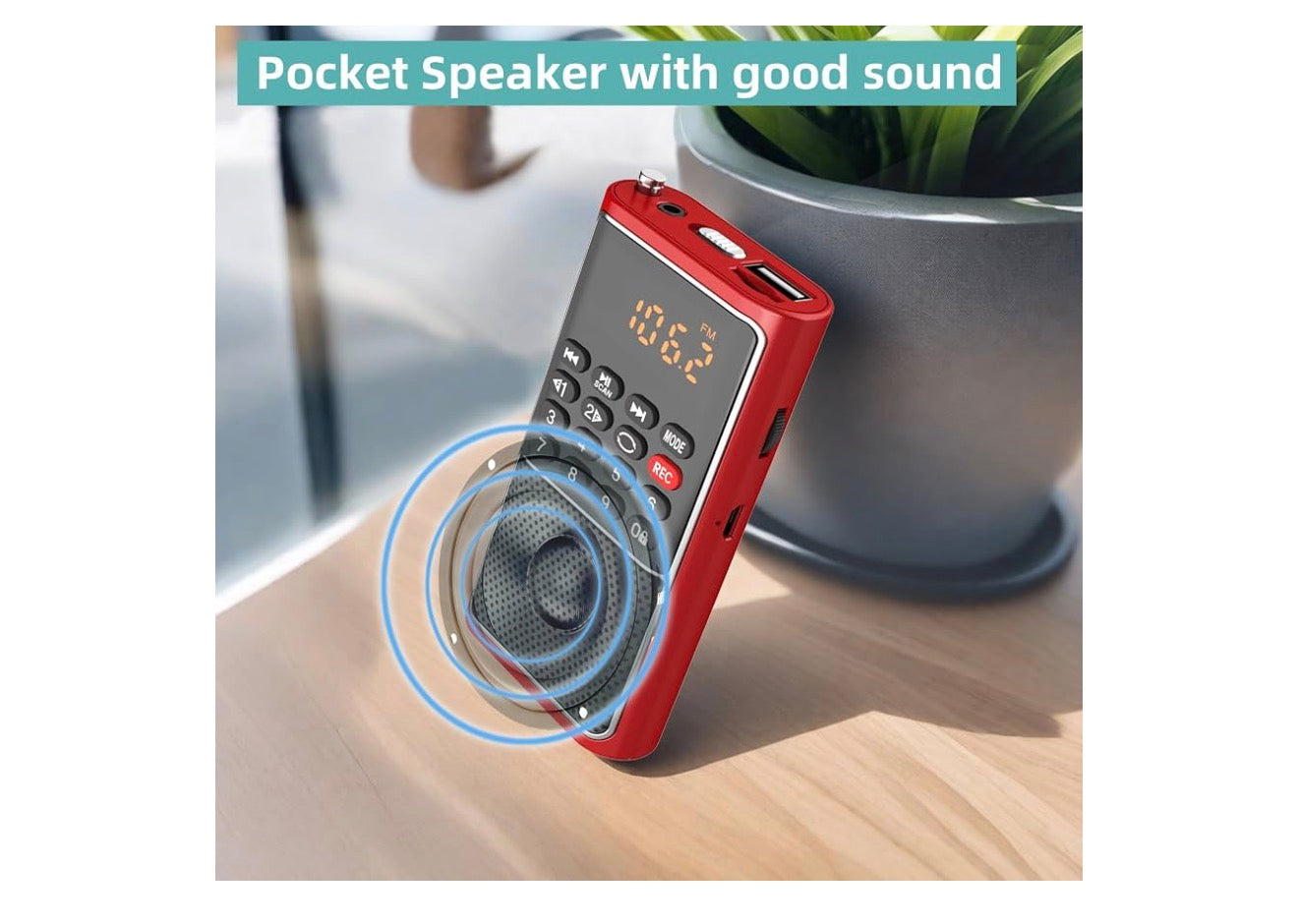 Mini Draagbare FM-radio-USB-speler, TF/SD-kaart/USB-gleufondersteuning Mp3-speelopname, Sak-Walkman Klein radio met sluitsleutel, Polsband, Herlaaibare battery-aangedrewe, Uitstekende ontvangs en klank - (Rooi)
