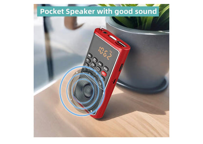 Mini Draagbare FM-radio-USB-speler, TF/SD-kaart/USB-gleufondersteuning Mp3-speelopname, Sak-Walkman Klein radio met sluitsleutel, Polsband, Herlaaibare battery-aangedrewe, Uitstekende ontvangs en klank - (Rooi)