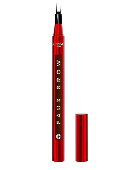 L'Oréal Paris Faux Brow, Haaragtig, Volmaak Wenkbrauw Pen met Dubbel-Kwas Punt, Vinnig & Presies - Donkerbruin