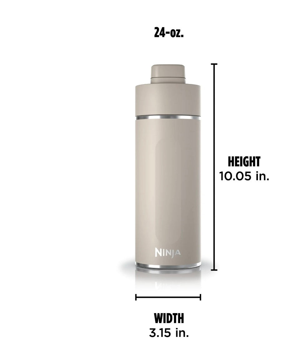 Ninja Travel Water Bottle (24 oz) Stainless Steel Tumbler for Carbonated Drinks (Stone)