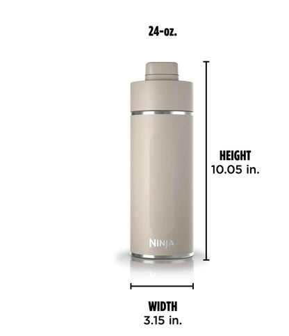 Ninja Travel Water Bottle (24 oz) Stainless Steel Tumbler for Carbonated Drinks (Stone)