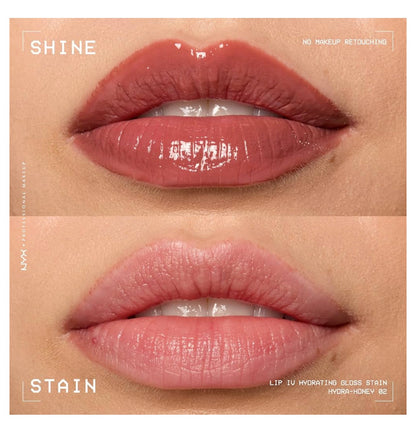 NYX PRO MAKEUP Lip IV Hydrating Glossy Lip Stain, Langdurig, Getint, Veganistiese Formule met 12 UUR Hidrasie - Hydra Honey