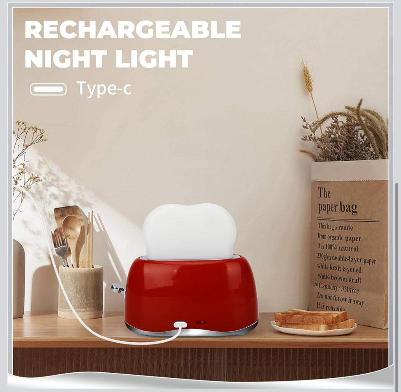 New Retro Decor Toaster Lamp with Rechargeable - RED
