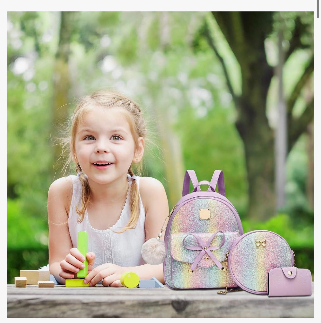 iGirls Bowknot 3-Stukke Mode Leer Rugsak Rugsakhandsak vir Vroue Rucksak vir Dames Skouersak - ( Glitzerpers )