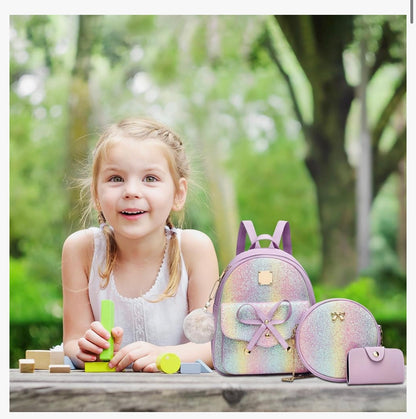 iGirls Bowknot 3-Stukke Mode Leer Rugsak Rugsakhandsak vir Vroue Rucksak vir Dames Skouersak - ( Glitzerpers )