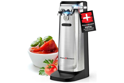 POHL SCHMITT Elektriese Blikopener met Messlyper en Botteloopmaker - (Silwer)
