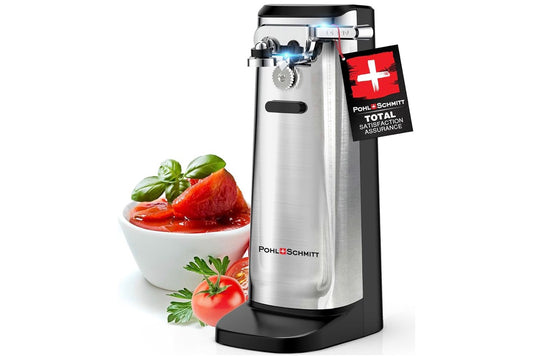 POHL SCHMITT Elektriese Blikopener met Messlyper en Botteloopmaker - (Silwer)