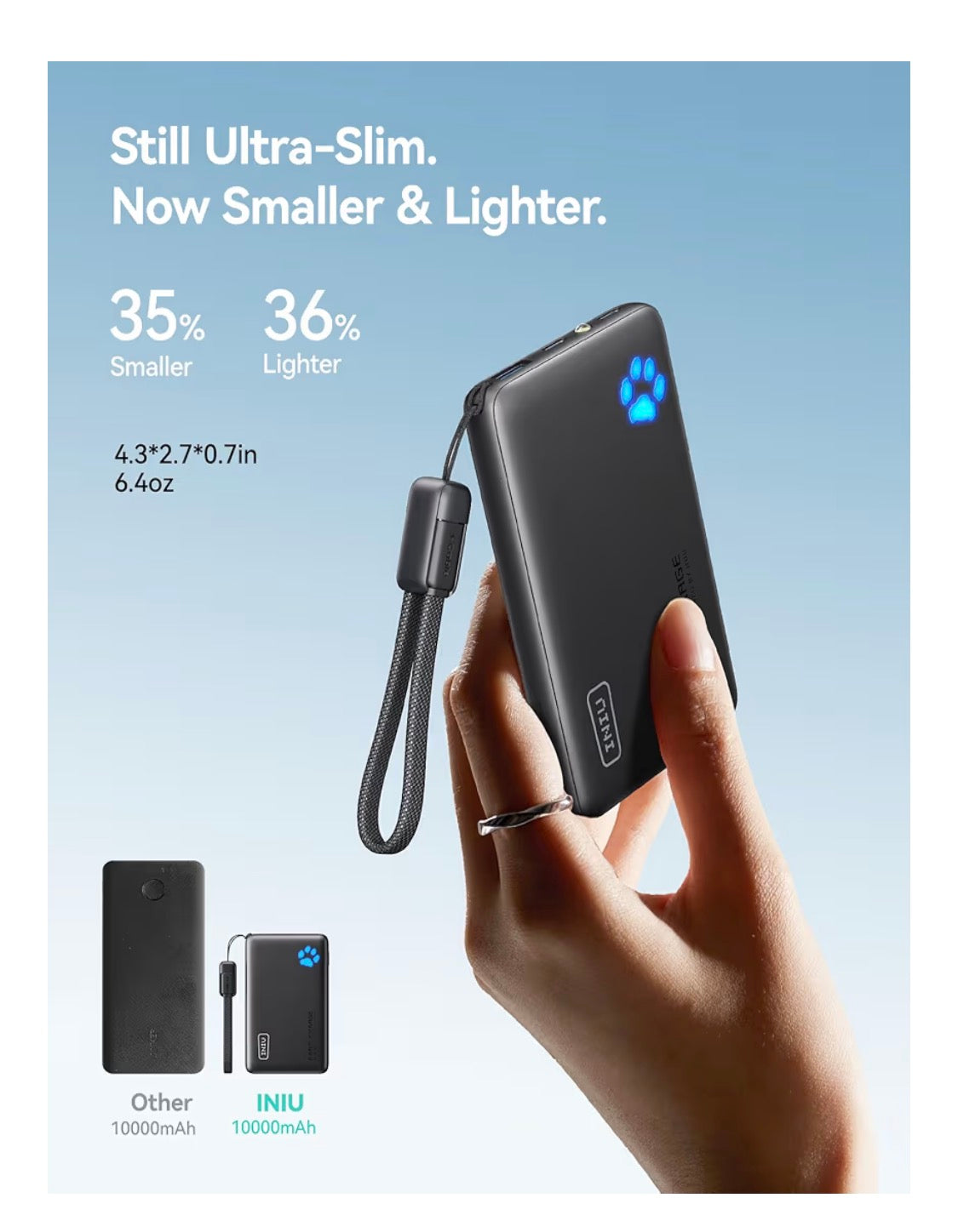 Portable Charger, Ultra Slim 10000mAh 45W PD Power Bank, USB-C Fast Charging Mini Battery Pack - Blue
