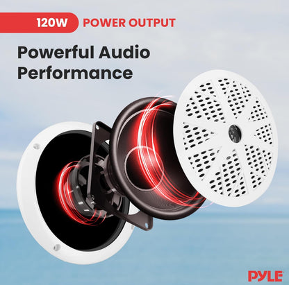 Pyle Marine Verpak - Enkel Din Radio-ontvanger Luidsprekerstel 12v Bluetooth Versoenbare Waterdigte Digitale Boot In Dash Konsolestelsel met 4 Luidsprekers