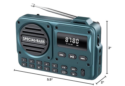 Sakradio FM USB-C Laai 2000mAh Herlaaibaar Uitstekende Ontvangs Duidelike Luidspreker en Oorfoonpoort, LCD-skerm, FM-radio vir Stap/Draf/Gimnasium, Bluetooth/TF. (GEEN AM NIE) – (Turkoois)