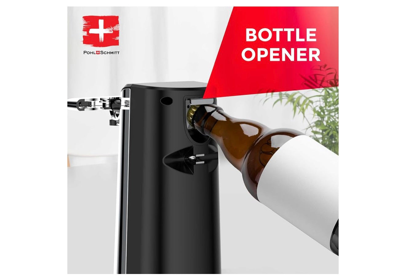 POHL SCHMITT Elektriese Blikopener met Messlyper en Botteloopmaker - (Silwer)