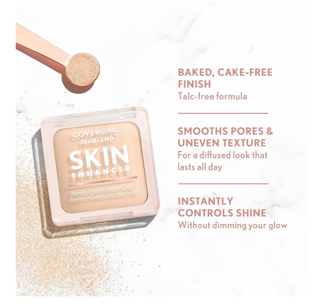 COVERGIRL TruBlend Skin Enhancer Baked Luminous Finishing Face Powder, with Hyaluronic Acid and White Rose Extract, Sheer & Buildable - 500 Sugar Cookie