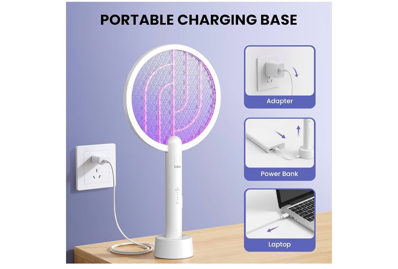 Elektriese Vliegswatter, 4000V 2-in-1 Muskietdoderlamp, USB Herlaaibaar met 5-Laag Veiligheidsnet, Koordlose Insektedoder Lokval Huis Kantoor Kamp Stoep