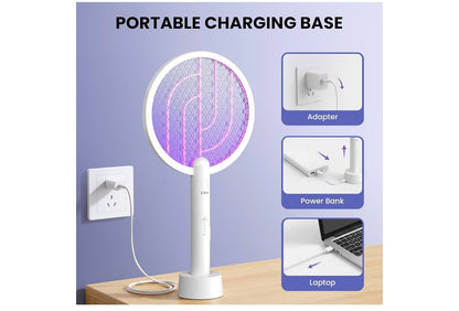 Elektriese Vliegswatter, 4000V 2-in-1 Muskietdoderlamp, USB Herlaaibaar met 5-Laag Veiligheidsnet, Koordlose Insektedoder Lokval Huis Kantoor Kamp Stoep