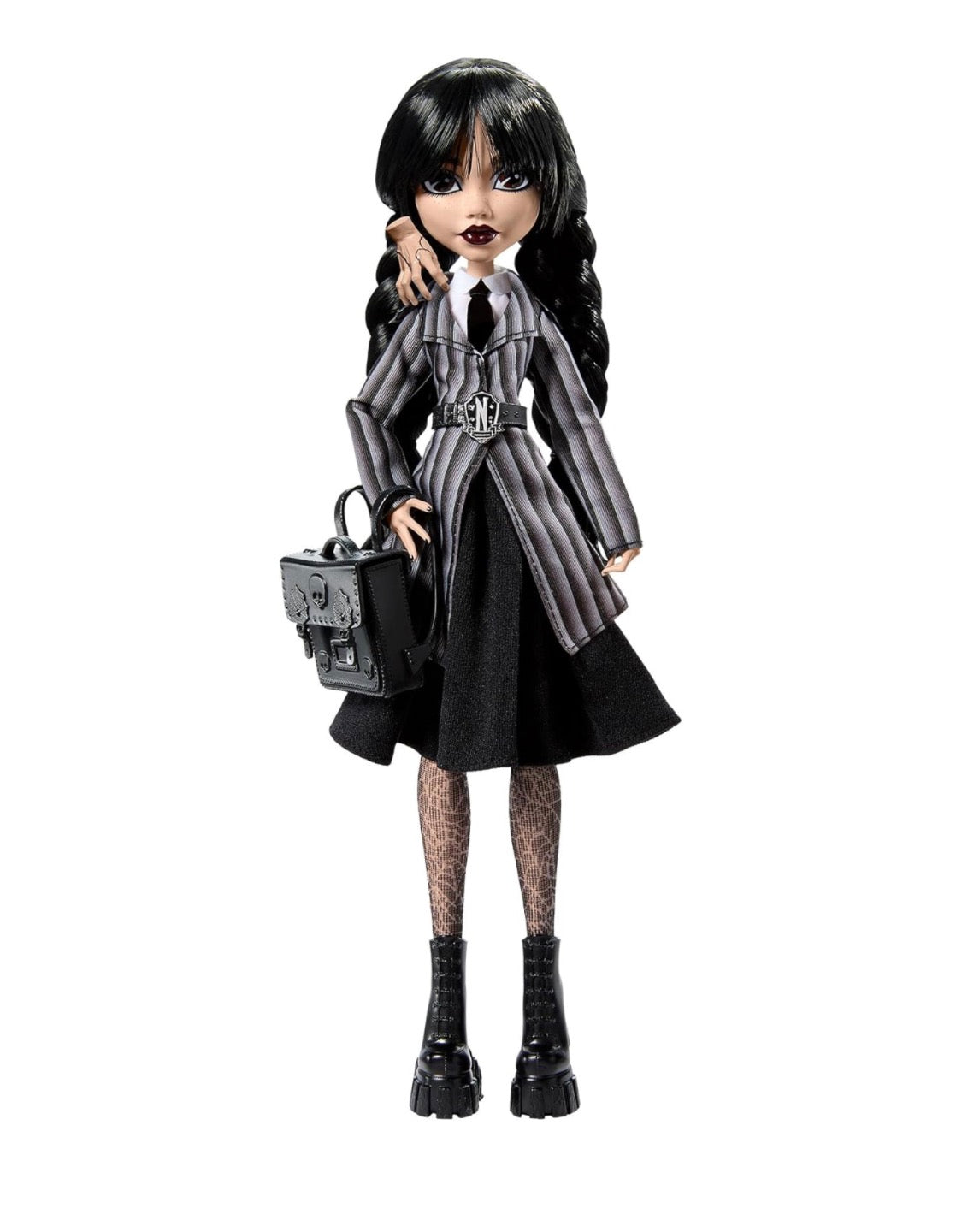 Monster High - Wednesday Addams Collectible in Nevermore Academy Uniform with Thing and Backpack, Doll Stand