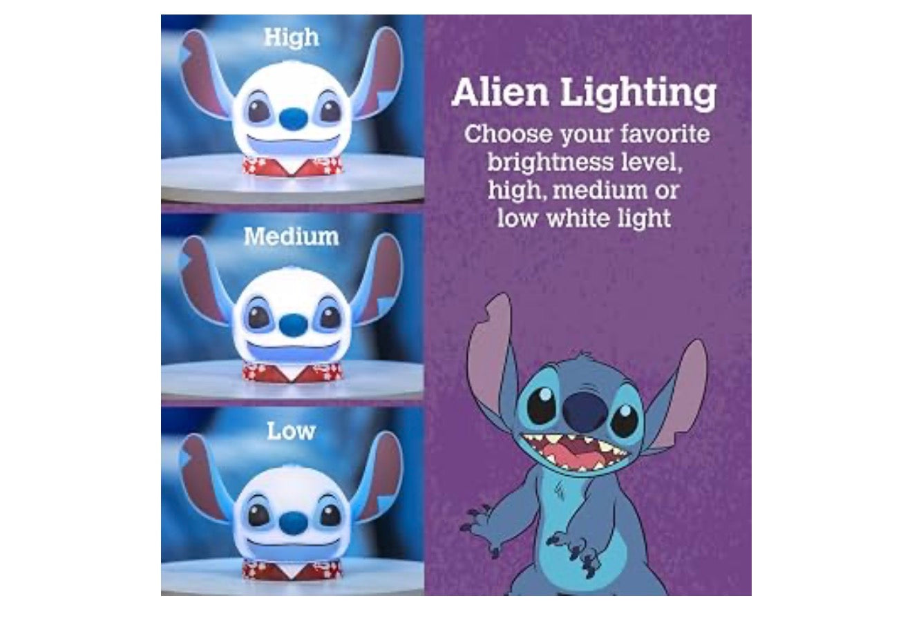 Lilo en Stitch Squish Naglig vir Kinders, USB-lamp, Battery-aangedrewe, Verstelbare Helderheid