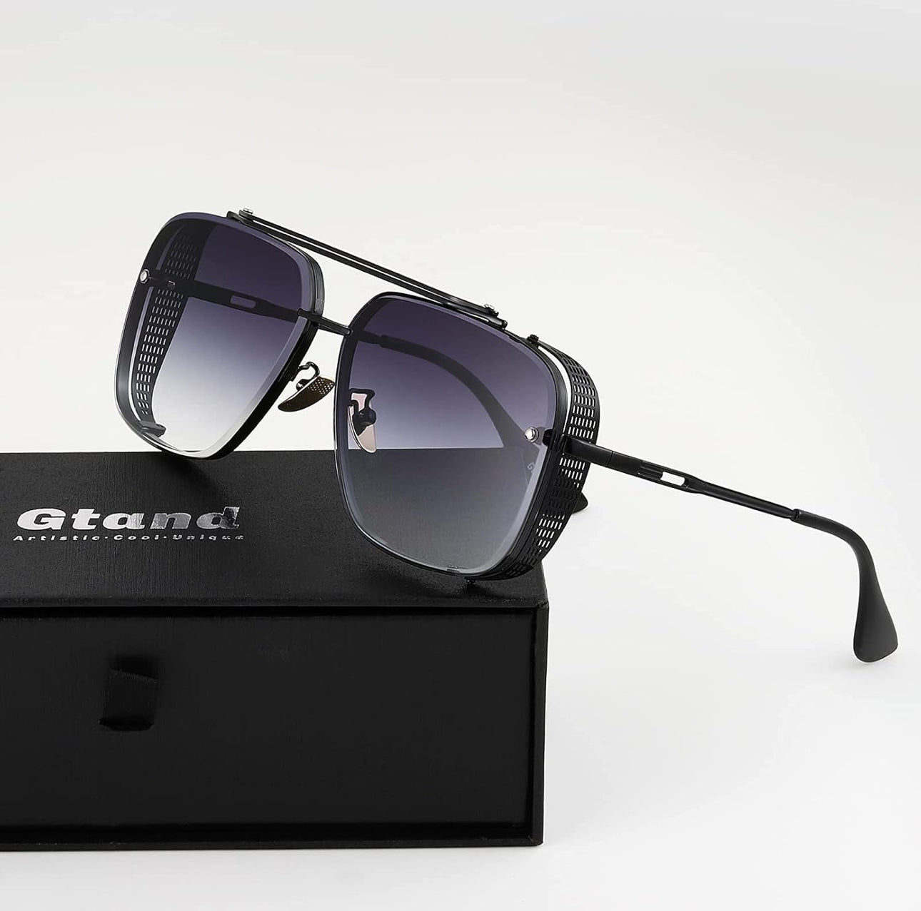 UNISEX Oorgroot Vierkantige Vlieënier Gradiënt-sonbril C1 Swart Raam/Gradiënt - Grys Lens