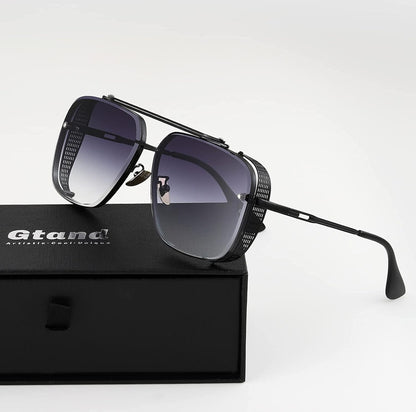 UNISEX Oorgroot Vierkantige Vlieënier Gradiënt-sonbril C1 Swart Raam/Gradiënt - Grys Lens